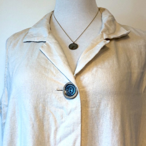FOR CYNTHIA-LINEN Blend Creamy Tan Button Front Tunic Vest Blouse Top- XL/14/16 - Picture 3 of 10
